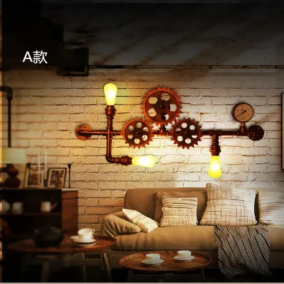 HEIKESZ LOFT Industrial Gear Pipe Wall Lamp Guest Restaurant Cafe Leisure Bar Counter American Retro Shop Decorative Light LED Light for Bedroom Night Aesthetic Room Lamp