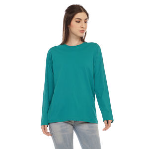 Kaos Polos Wanita Oneck Lengan Panjang Bahan Katun Combed 30s Warna Hijau Tosca