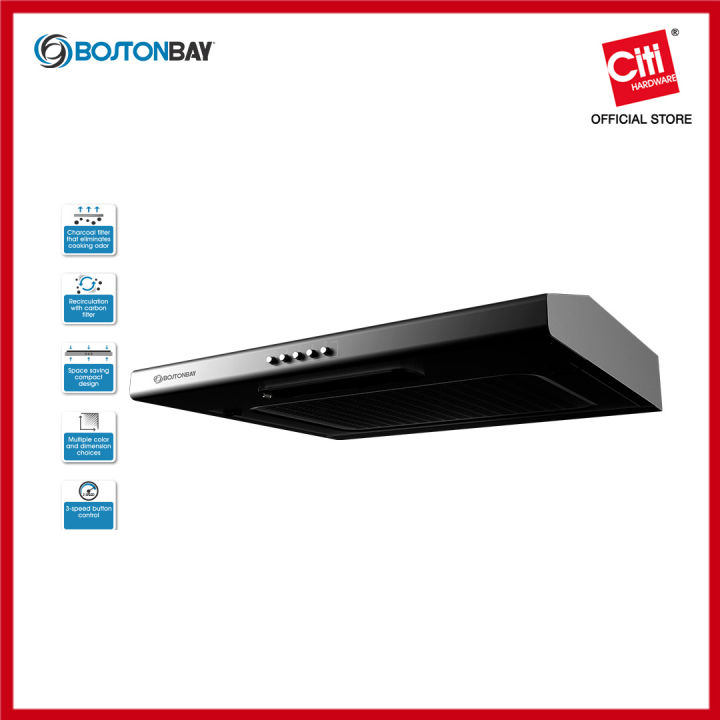BOSTON BAY 60cm Kitchen Range hood Ductless or With Duct Low Noise Charcoal Filter 3Speed