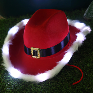 ⚡Luminous Christmas Cowboy Hats LED Light Glowing Feather Belt Cowboy Cap Drawstring Wide Brim Cowgirl Jazz Hat for Women Men with Lamp Party Decoration