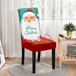 Christmas Chair Cover Cartoon Printed Universal Stretch Dining Seat Cover For Xmas Party Wedding Dinner Home Table Decor