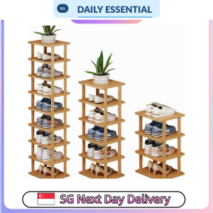 【DAILY ESSENTIAL】 Narrow Bamboo Shoe Rack | 5-9 Tiers | Pine Dark Pine or Black