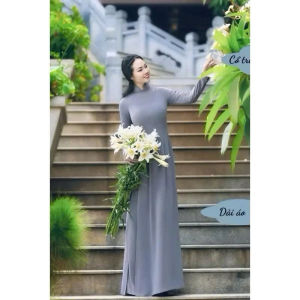 Áo dài đi Chùa màu Ghi Xám vải Lụa Mỹ cao cấp mềm mịn mát form dáng truyền thống - BỘ ÁO QUẦN CÙNG MÀU
