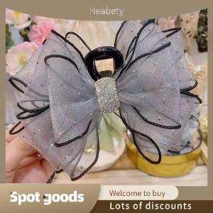 Heabety Fashion Korean Style Mesh Bow Rhinestone Hair Claw Vintage Elegant Hair Clamp Hairpin Shark Clips For Women Fashion Hair Accessories