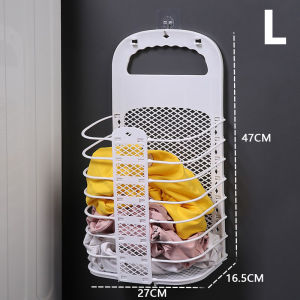Foldable Laundry Basket Wall-Mounted Dirty Clothes Storage Basket Plastic Storage Frame Household Non Perforated Laundry Bag Bathroom Organizer New Large Capacity Wet And Dry Dirty Basket
