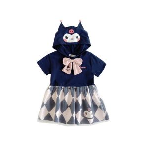 Kids Girls Kuromi Melody Dresses SkirtsHooded Skirts Short Sleeve Mesh Skirts Princess Skirts Casual Outfits