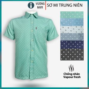 Áo sơ mi nam trung niên vải lụa form rộng ngắn tay họa tiết VNO126