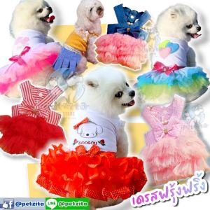 พร้อมส่ง เดรสฟรุ้งฟริ้ง แต่งระบาย for สุนัข หมา แมว