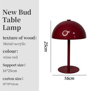D204 Đèn Bàn Nấm New Bud Phong Cách Bắc Âu – Thiết Kế Kim Loại Kết Hợp Acrylic Sang Trọng.Đèn Decor 3 Màu Sáng.Cổng Sạc Type C Tiện Lợi
