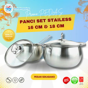 PANCI 2 SET STAINLESS STEEL TUTUP KACA - PANCI SANTARIA POT UKURAN 16CM/18CM