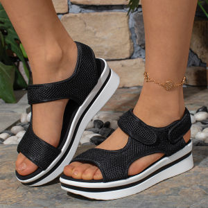 [Free Shipping] 2025 Spring/Summer New WomenS Large Size Casual Wedge Heel Thick-Soled Breathable Velcro Roman Sandals