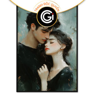 Tranh vẽ cặp đôi dễ thương. Tranh treo tường dán tường sơn dầu canvas tranh trí. CGI-1507