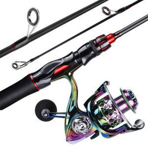 Sougayilang Fishing Rod and Reel Sets 1.8m 2 Sections Carbon Fiber Rod Bady with 13+1 BB 5.2:1 High Speed Gear Ratio Spinning Reel Set