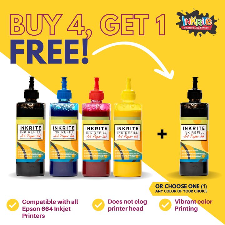 [BUY 4 GET 1 FREE] Inkrite Art Paper Pigment Ink for Epson L-Series 664 ...