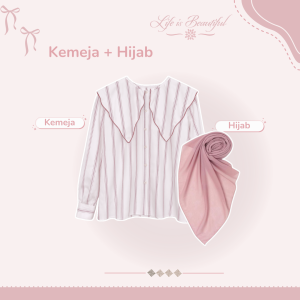 One Set 3 in 1 Outfit Hijab Kekinian Remaja | OOTD Hang Out | Kemeja + Celana Knit + Jilbab - CM54N