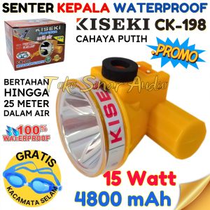 KISEKI Senter Kepala Selam CK-198 Cahaya Putih 15Watt/4800mAh Isi Ulang Anti Air TAHAN 25M DALAM AIR