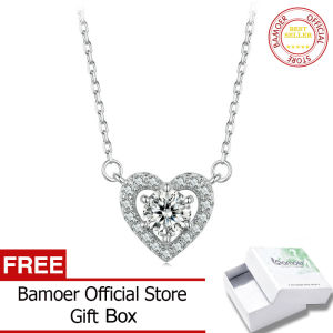 BAMOER 925 Sterling Silver Heart Moissanite Pendant Necklace 0.5CT D Color Brilliant Round Cut Lab Created Diamond for Women MSN026