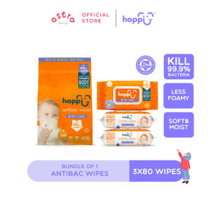 Hoppi 80 Sheets 3-In-1 Bundle Pack Antibacterial Wet Wipes