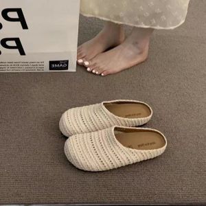 [Free Shipping] Fashionable Hollow-Out Breathable Woven Thick-Soled Slippers For Women 2026 Summer New Collection Height-Increasing Mules