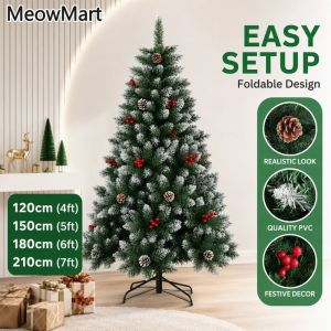DewyBabe Artificial Christmas Tree PVC Pine Folding Easy Setup Metal Stand Home Decor Gift