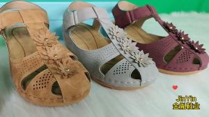 2025 Summer Large Size Closed-Toe Wedge Heel Floral Hollow Sandals For Outdoor Beach Wear With Velcro Strap Roman Style For Women