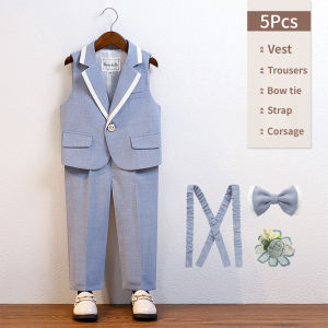 LOlanta Christmas Kids Boy Gentleman Formal Suit West White Shirt Pants Bow Brooch Wedding Birthday Costume Summers Winters