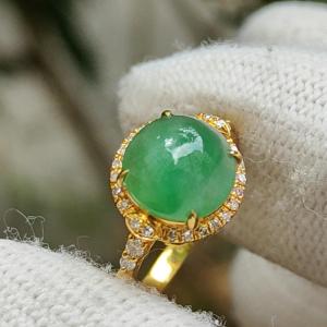 Sales Offer - High Quality Light Green Cabochon Natural Type A Jadeite Jade set on 18k Gold as Ring certificate weighs 1.98 grams Finger Size 15.4mm (18kring28)
