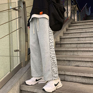 กางเกงขายาวใส่ได้หญิงชาย กางเกงเอวสูงทรงกระบอก กางเกงทรงหลวมเอวยางยืดไตล์เกาหลีแฟชั่น สตรีท ฮิปฮอป คู่รัก