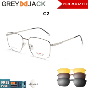 Grey Jack Frame Kacamata Clip ON Free 3 Lens Polarized Bentuk Kotak Metal Ringan Bisa Minus Antiradiasi/Blueray/Photocromic/Bluecromic 80008
