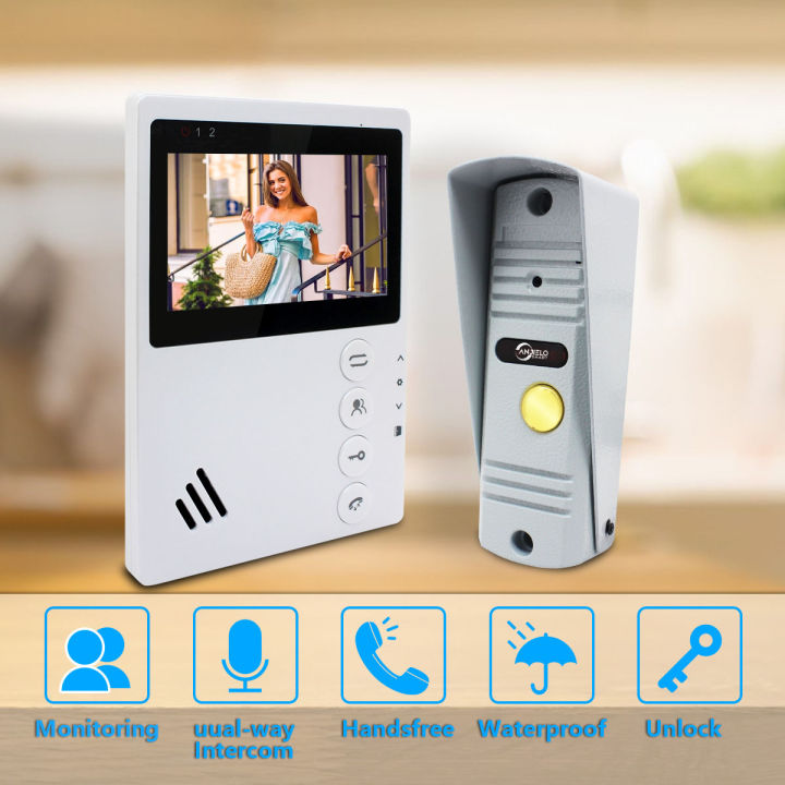 Anjielosmart [4-wire] 4.3-Inch Wired Video Door Phone with Doorbell ...