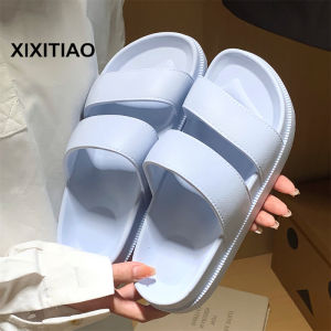 XIXITIAO Personality ins Simple and Comfortable Double Strap Slippers for Men and Women Summer Outdoor One-Strap Beach Shoes EVA Platform Sandals