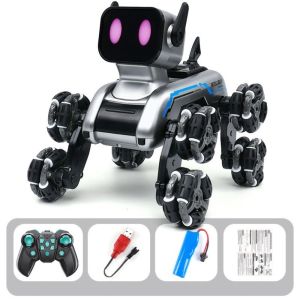 NOONOR Plastic RC AI Robot Eight Wheeled Silver Remote Control Robot Stunt Drift Robot Dog Childrens Gift