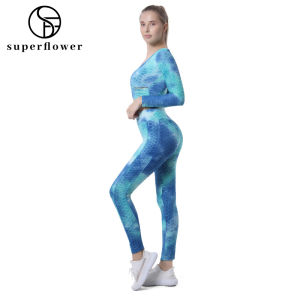 SUPERFLOWER 2ชิ้นผู้หญิงย้อมกีฬาชุดโยคะออกกำลังกาย Leggings Push Up ยิมกางเกงที่ไร้รอยต่อออกกำลังกายกีฬาท็อปส์ชุดโยคะ