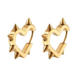 UNIITY Màu bạc Bông tai hình trái tim Thép không gỉ Thiết kế hình học Bông tai xỏ lỗ Sáng tạo Kích thước nhỏ Bông tai đính đinh tán Dành cho phụ nữ
