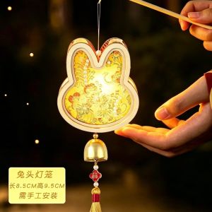 CMIEWN5 Handmade Windchime Lantern DIY Traditional Glowing Fabric Lamp Kit Luminous Hanging Bell Brocade Mid Autumn Craft Kids Toy