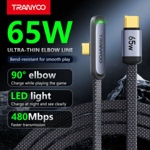 Tranyoo CC-3 65W 90° elbow Data Cable Set Fast Charging 1.2M For iPh /Type-C Data Play games Transfer Metal Braided Fast Charge Cable