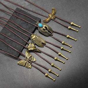 Practical PU Leather Look Neck Chain With Metallic Skull Charm Fashion Bolo Tie For Daily Outfits And Special Occasion