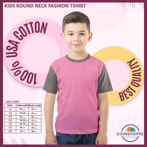 Coinshoppe Kids Cotton Shirt Round Neck Fashion ( Baby Pink and Acid Grey Combination)