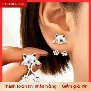 CS Cổ Điển Vui Bạc Màu Mèo Bông Tai Cho Phụ Nữ Dễ Thương Động Vật Mèo Chân Trở Lại Treo Bông Tai Đảng Tiệc Đồ Trang Sức Quà Tặng