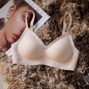 Gathered Bra Women Non-wired Underwear With Pads Soft Glossy Bras Comfort Shoulder Strap Lingerie S-XXL