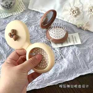 Cute Anti-static Comb Portable Comb 2 in 1 Folding Comb Airbag Massage Hair Brush With Mirror