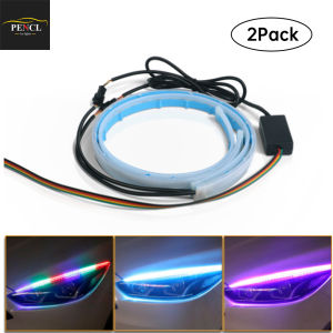 PENCL 2Pcs New Flash Ultra-thin Built-in IC DRL Daytime Running Light 30CM 45CM 60CM Waterproof Flexible Soft Tube Guide Car LED Strip White Ice Blue Pink Turn signal to Yellow Chassis Light Car External Ambient Light