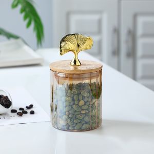 Gingko Gold Kaca Tangki Penyimpanan Camilan Kaca Bening Toples Kotak Snack Kedap Udara Penyimpanan Bening Cereal Kontainer Makanan Food Storage Jar Container Snack Toples Kaca Tempat Penyimpanan Snack Mewa