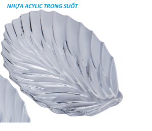 Dĩa nhựa Acrylic trong suốt an toàn sức khỏe hình chiếc lá - DL 03A : 22.5 x 15.8 cm
