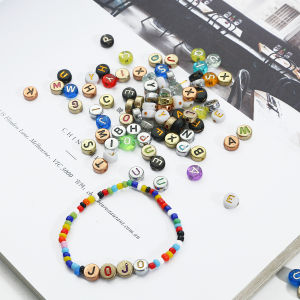 100pcs English Letter Acrylic Beads Gold Flat Round Alphabet Beads For Jewelry Making DIY Couple Bracelet Necklace