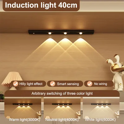 Led Night Light 3-Color Dimming Wireless Motion Sensor Cabinet Light USB Rechargeable Ultra Thin Magnetic Wardrobe Lamp for Room Closet Kitchen