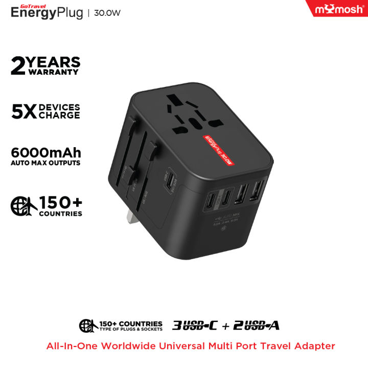 MYMOSH TRAVEL ADAPTER 30W 3 USBC & 2 USBA INTERNATIONAL WALL CHARGER
