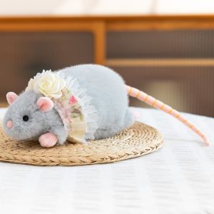 DOWNA Đồ nhồi bông Búp bê chuột Váy hoa Cung Đồ chơi chuột Sáng tạo Mềm mại Búp bê chuột cành hoa Quà sinh nhật cho trẻ em