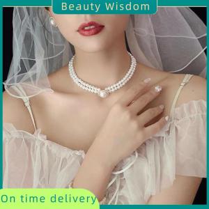 Beauty Wisdom 3pcs Fashion Double Layer Pendant Necklace Earrings Jewelry Set Ladies Banquet Wedding Jewelry Accessories Gift