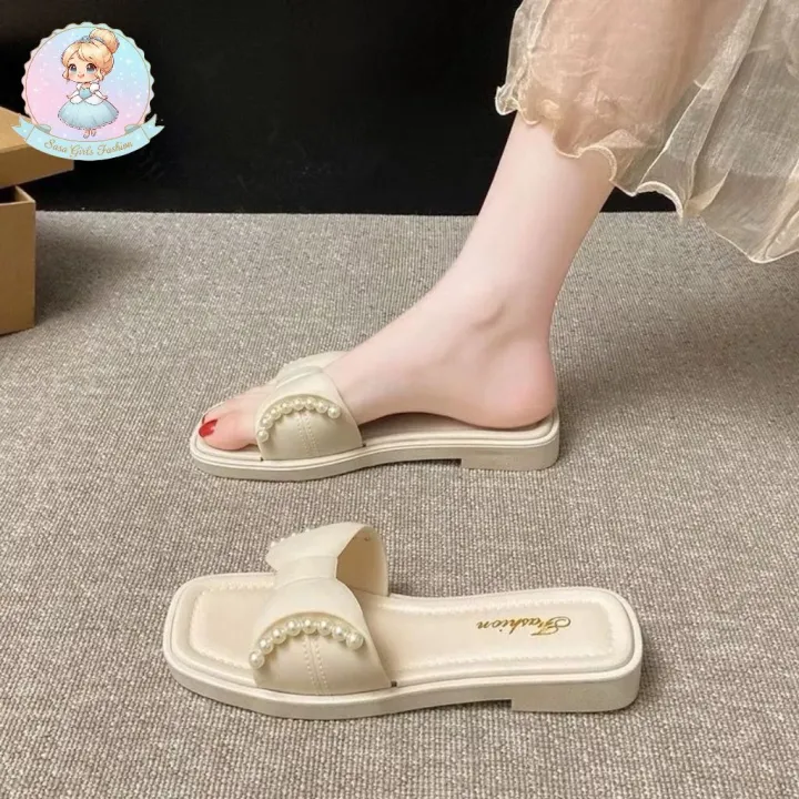 SasaGirlsFashion 💕รองเท้าแตะโบว์แต่งมุก🌼 สไตล์มินิมอล มี 2 สีให้เลือก ...